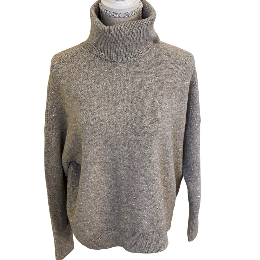 Vince Camuto Taupe/Grey All Over Sequin Turtleneck Sweater S